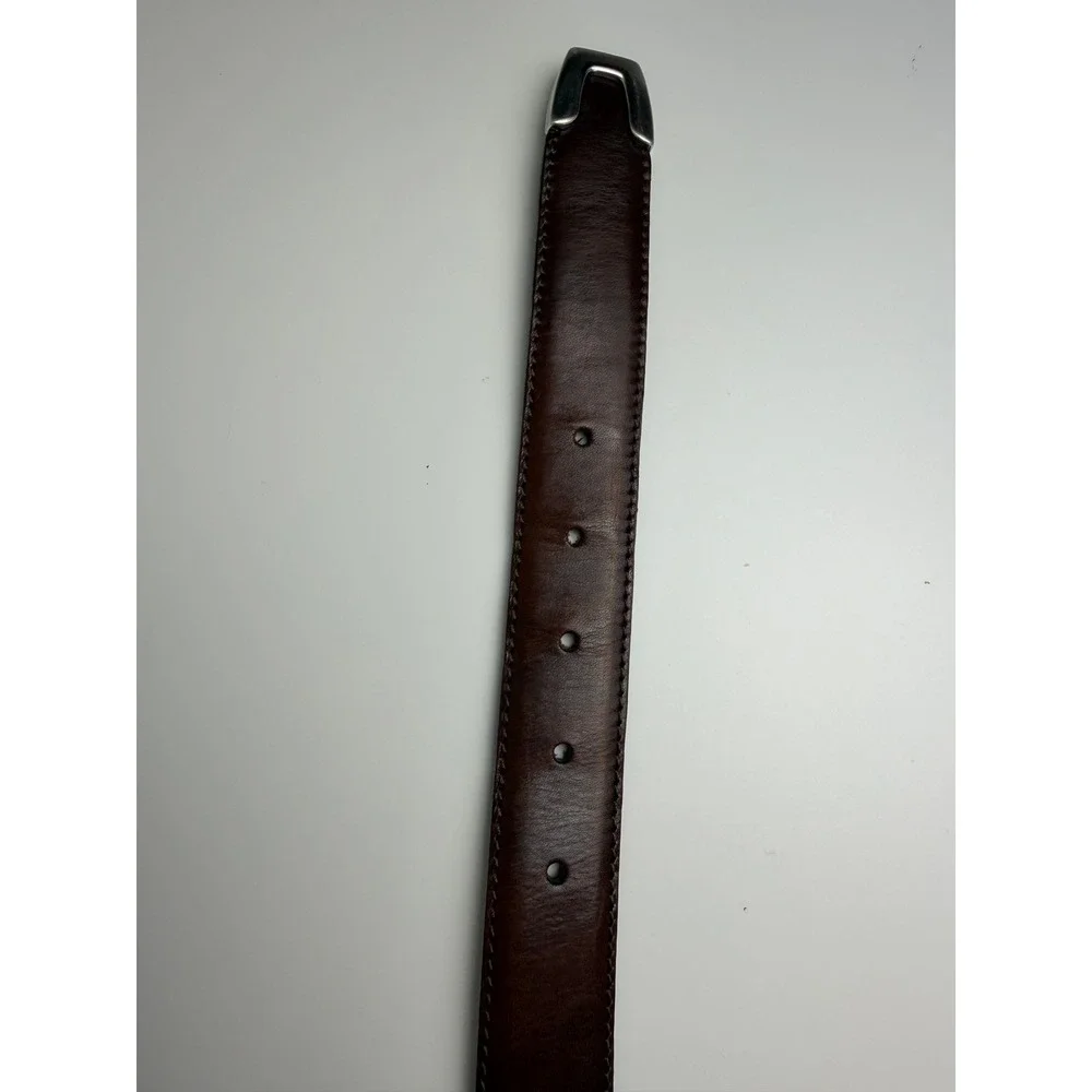 Mens Genuine Leather Belt 38 Brown Silver Buckle Metal Tip Dress Casual 44in